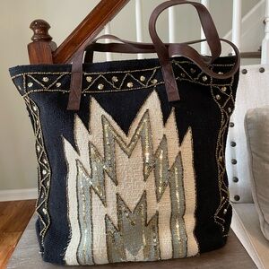 America and Beyond Woven Embellished Large Tote